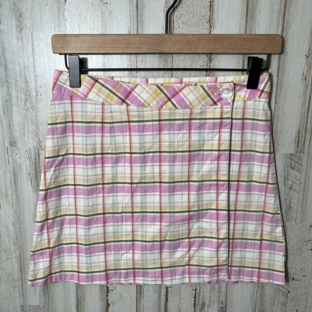 Vintage Y2K A.Byer Plaid‎ Pink Yellow Mini Skirt Womens Size Small